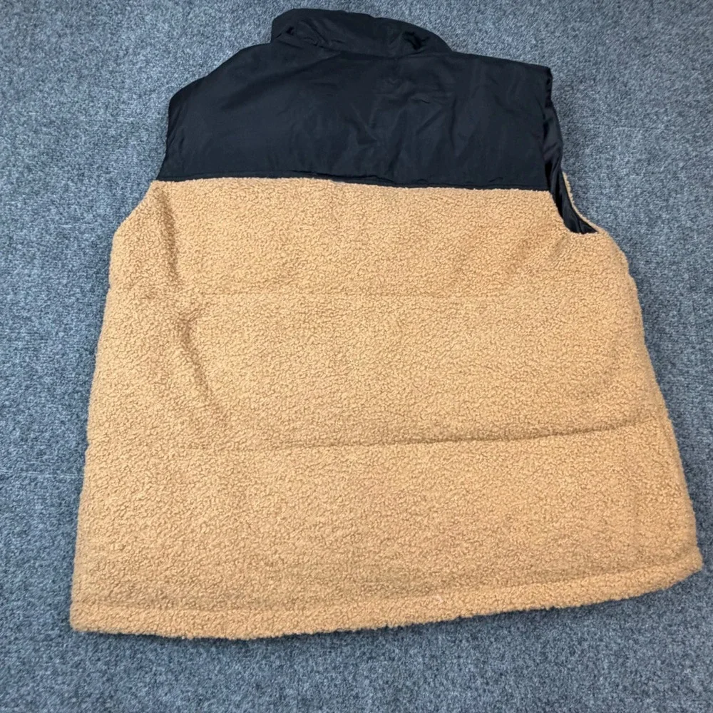Wild Fable Women Sherpa Puffer Vest Colorblock Black Tan Full Zip Size Large NEW